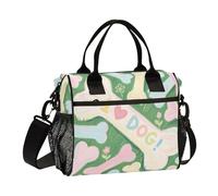 miaozhen I Love Dog Bone Green Sacs à déjeuner pour adolescents avec bandoulière et poche latérale Boîtes à déjeuner isothermes pour la cuisine lonchera para almuerzo Hombres