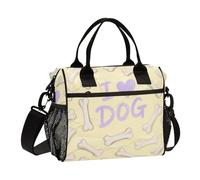 miaozhen I Love Dog Bone Sac à déjeuner avec porte-bouteille d'eau et bandoulière pour adolescentes et filles, pour la maternelle, bolsas para cargar comida jaune