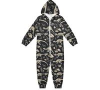miaozhen Joli pyjama 1 pièce en flanelle avec fermeture éclair - Dinosaures squelette noir foncé - Costume d'Halloween de Noël - Vêtements de nuit pour jeunes filles - Vêtements de maison 5-14 ans