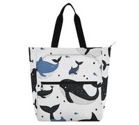 miaozhen Joli sac fourre-tout pour enfants, femmes, hommes, dessin animé, bleu, noir, baleine, robuste et robuste, sac fourre-tout pour enseignant, bibliothèque, pour l'école, le shopping, les courses