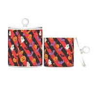 miaozhen Lot de 2 boîtes de rangement décoratives en plastique transparent avec couvercle pour cotons-tiges, cotons-tiges, pics à fil dentaire, trombones pour Halloween, rouge