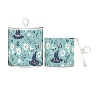 miaozhen Lot de 2 boîtes de rangement en plastique transparent avec couvercle pour cotons-tiges, cotons-tiges, cure-dents, trombones - Bleu
