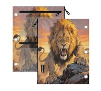 miaozhen Lot de 2 pochettes perforées à 3 trous - Lion en colère - 28 x 22 cm | Pochette transparente à 3 poches avec fermeture éclair pour bureau, fournitures scolaires, cosmétiques