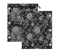 miaozhen Lot de 2 pochettes perforées à 3 trous Motif roses gothiques Noir | Grande pochette à crayons avec fermeture éclair lisse avec fenêtre transparente pour bureau, fournitures scolaires