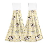 miaozhen Lot de 2 torchons de cuisine en flanelle avec motif vache et étoile de la ferme, jaune à rayures