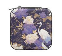 miaozhen Mini boîte à bijoux portable pour femme Motif grues violettes et fleurs Blanc