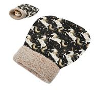 miaozhen Niche pour chat d'intérieur pour chats et mini chiens, motif licornes noires et blanches, dorées, tapis d'hiver, confortable, lavable, semi-fermé castillo para gatos