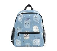 miaozhen Old Style Cartoon Faces Baby Blue Sac à dos pour tout-petit garçon de 3 ans avec cordon de serrage avec étiquette de nom pour sac à livres préscolaires Mochilas escolares para ni?os de 5 a?os