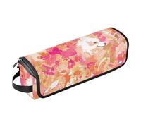 miaozhen Organiseur 2 en 1 pour outils de coiffure avec tapis en fer, organiseur portable pour fer à friser, fer à lisser, sèche-cheveux plat, sac de voyage rose doré dessin animé mignon chiot pour