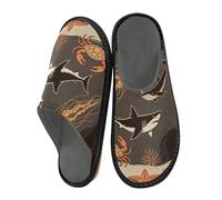 miaozhen Pantoufle pour femme - Noir et orange - Animal requin méduse - Pantoufles d'intérieur en mousse à mémoire de forme - Pantoufles douces pour femme, Under Marine Black Orange Animal Shark