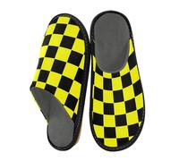 miaozhen Pantoufles en mousse à mémoire de forme pour femme - Motif écossais noir et jaune - Pour l'intérieur et l'extérieur