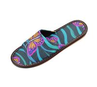 miaozhen Pantoufles fluorescentes à motif de papillons et vagues pour femmes, chaussures d'intérieur portables et confortables à bout ouvert pour invités, hôtels, voyages, avion zapatillas para mujer