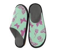 miaozhen Pantoufles pour femme - Papillon de rêve - Turquoise - Rose - Pantoufles d'intérieur pour femme - En mousse à mémoire de forme - Pantoufles chaudes et confortables - Pointure 38,5