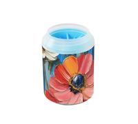 miaozhen Peinture à l'huile portable avec brosse de massage douce pour chiens et chats - Motif fleurs colorées - Rayures bleues - Kit de limpieza para Perros