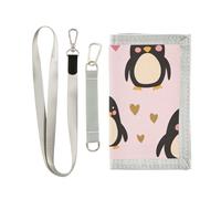 miaozhen Penguin Peach Portefeuille à trois volets pour homme pour femme Portefeuille tendance coloré à trois volets avec cordon billetera para hombre, Pingouin pêche Saint-Valentin, 1 size