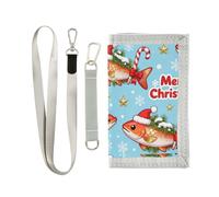 miaozhen Petit portefeuille à trois volets Merry Christmas Golden Salmon pour femme, minimaliste, léger, avec cordon