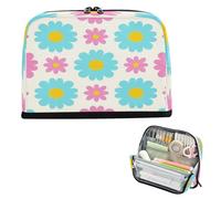 miaozhen Porte-crayons de grande capacité, sac de rangement vertical léger et multifonction pour fournitures scolaires de qualité supérieure, marguerite, fleur, pêche, bleu et blanc, cartera para