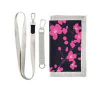 miaozhen Porte-monnaie tendance à trois volets avec pince à billets pour voyage cool et robuste pour homme avec cordon cartera para hombre, Cherry Blossom Fashion noir magenta, 1 size