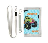 miaozhen Portefeuille à trois volets à trois volets pour homme avec monstres colorés - Motif camion - Bleu feu - Cadeau d'anniversaire minimaliste - Léger - Avec cordon - Carteras para hombres