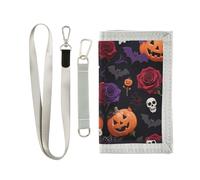 miaozhen Portefeuille à trois volets en nylon coloré avec cordon pour Halloween, citrouille, rose, fleurs, cadeau d'anniversaire, carteras para hombre