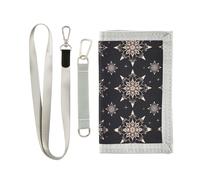 miaozhen Portefeuille à trois volets en nylon léger avec cordon pour cartes de crédit Motif mandala et étoiles dorées et noires, mandala fleur or noir étoile, 1 size