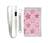 miaozhen Portefeuille à trois volets pour homme avec motif écossais rose à carreaux et étoiles de dessin animé pour hommes pour cartes et espèces avec cordon carteras para hombre, Étoile à carreaux