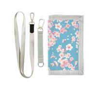 miaozhen Portefeuille à trois volets pour homme motif fleurs bleu pêche pour cadeau d'anniversaire portefeuille pliable simple coloré avec cordon carteras para hombre, Fleurs bleu pêche, 1 size