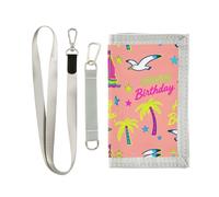 miaozhen Portefeuille fin à trois volets Happy Birthday rose mouette bateau noix de coco pour femme minimaliste décontracté portefeuille fin avec cordon carteras para hombres