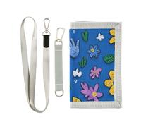 miaozhen Portefeuille fin à trois volets pour femme avec motif floral bleu dessin animé et léger avec cordon carteras para hombre
