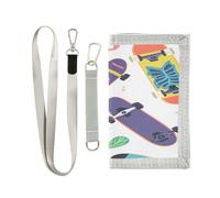 miaozhen Portefeuille fin à trois volets pour femme en nylon robuste avec lanière carteras para hombre, Planche à roulettes colorée mignonne de dessin animé, 1 size