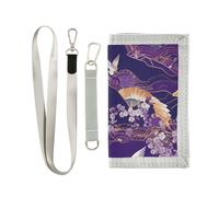 miaozhen Portefeuille japonais violet à trois volets pour jeune minimaliste robuste porte-cartes pour homme avec cordon carteras para hombre, Oiseau japonais violet, 1 size