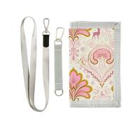 miaozhen Portefeuille nordique à trois volets pour cartes et espèces pour femme - Style flocon de neige - Or rose - Motif cachemire - Avec cordon - Carteras para hombre