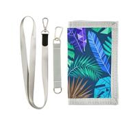 miaozhen Portefeuilles tropicales bleues et violettes à trois volets pour homme en nylon coloré avec cordon carteras para hombre