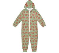 miaozhen Pyjama 1 pièce en peluche avec fermeture éclair pour enfants - Motif papillon de rêve - Rouge et vert - Rose - Cosplay - Pyjama 1 pièce - Unisexe pour garçons et filles - Vêtements de maison