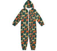 miaozhen Pyjama 1 pièce pour enfants en peluche avec fermeture éclair à capuche Crème et orange Motif chien Halloween Combinaison mignonne 1 pièce pour jeunes filles Vêtements de maison 5-14 ans