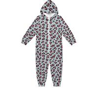 miaozhen Pyjama 1 pièce pour enfants en peluche avec fermeture éclair à capuche imprimé léopard rose gris costumes d'Halloween pour adolescents garçons vêtements de maison 5-14 ans pyjamas peludas