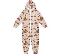 miaozhen Pyjama unisexe en polaire avec fermeture éclair à capuche - Magenta et marron - Chat et cerise - Vêtements de nuit pour enfants - Vêtements de nuit pour enfants - 5-14 ans, Chat magenta et