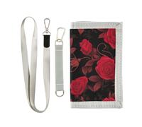 miaozhen Red Rose Mystery Romantic Valentine Portefeuille à trois volets pour homme en nylon décontracté avec cordon billetera para hombre, Rose rouge mystère romantique Saint-Valentin, 1 size