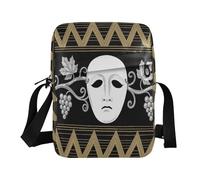 miaozhen Sac à bandoulière noir avec masque de clown triste doré et argenté pour femme, sac à main décontracté avec sangle réglable pour l'extérieur, le quotidien, le quotidien