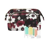 miaozhen Sac à cosmétiques de voyage avec carrés de fleurs rouges et bleues pour voyage, salle de bain, monedero chico para monedas, Carrés de fleurs rouges et bleues, Moderne