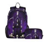 miaozhen Sac à dos avec boîte à déjeuner pour garçons Justices Tarot Card Grim Reaper Halloween Sacs pour garçons âgés de 8 à 10 ans