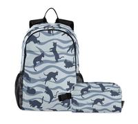 miaozhen Sac à dos d'école avec sac à déjeuner, motif graffiti, silhouette de chat, vagues 18 l, sac à livres pour adolescentes avec boîte à déjeuner, 9-10 ans, mochila y lonchera para ni ? as