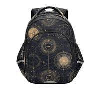 miaozhen Sac à dos d'école de voyage pour enfants, adolescents, garçons, sac à dos pour université, sac à dos de voyage, noir et doré, tarot, astrologie, bolsos escolares para ninos M 16 L