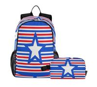 miaozhen Sac à dos garçon avec sac à déjeuner motif chat graffiti blanc rouge bleu rayé étoile 18 l/sac à livres avec boîte à déjeuner pour filles, 7-10, mochila con lonchera para ni?os