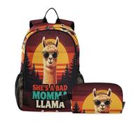 miaozhen Sac à dos pour école et sac à déjeuner Momma Lama Rétro Fête des Mères Sac d'école avec déjeuner 10-12