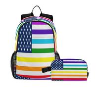 miaozhen Sac à dos pour école et sac à déjeuner, motif chat graffiti drapeau des États-Unis, grec, arc-en-ciel, paix, 18 l, sac à dos et boîte à déjeuner pour garçons, 9-10 ans, mochilas y loncheras