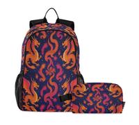 miaozhen Sac à dos pour garçon avec sac à déjeuner, motif chat graffiti, dragons rouges sur ciel étoilé foncé, 18 L/sacs à dos pour garçons avec boîte à déjeuner, 10-12, mochilas con loncheras para ni