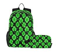 miaozhen Sac à dos pour garçon avec sac à déjeuner motif chat graffiti trèfle feuille trèfle porte-bonheur 18 L Sac à dos et boîte à déjeuner pour garçons, 9-10 ans, mochilas escolares para ni ? as