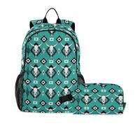 miaozhen Sac à dos pour garçons avec boîte à déjeuner Western Country Aztec Bull Skull Sacs pour garçons 10-12 ans