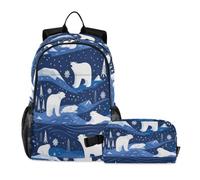 miaozhen Sac à dos pour garçons chat graffiti dessin animé mignon ours polaire blanc motif bleu 18 l/sac à dos avec boîte à déjeuner pour garçons, âge 8-10 ans, mochilas con loncheras para ni ? as